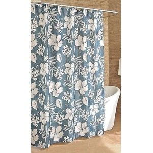 Caribbean Joe Key West Shower Curtain Hibiscus Flowers 12 Hooks Bathroom Blue